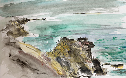 Bretagne Quiberon (carnet rouge) aquarelle 10X20 cm