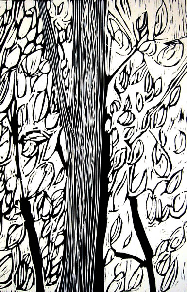 2009 "Arbre n1" gravure sur bois de fil 40x30 cm