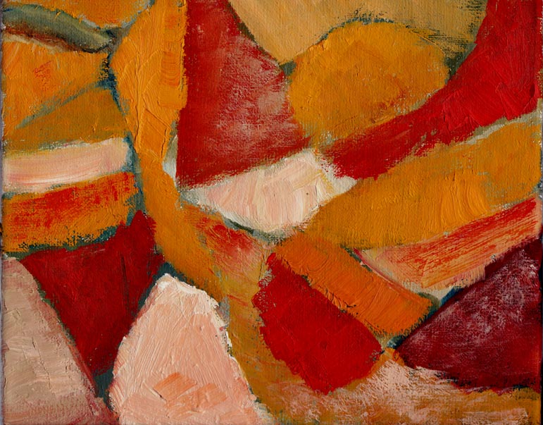 2010 huile sur toile "Mouvement Rouge" 23x27 cm