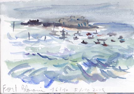 5 10 2009  fort Bloqu 16 h 10 aquarelle 10 x 15 cm