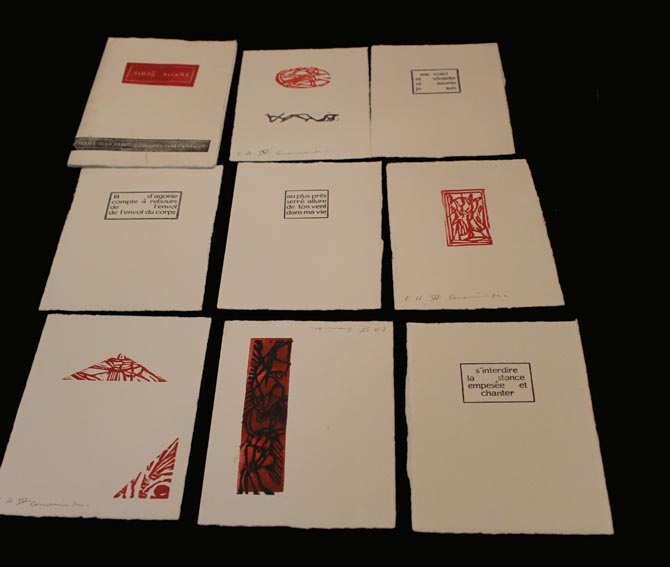Quatre textes d\'Elisa Parre   et quatre linogravures de Marc Granier tirées sur une presse à bras. Achevé d\'imprimer en février 2007 à l\'atelier des Monteils à Roquedur en Cévennes. (épuissé)