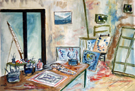 "Atelier " 1996 gouache 50 x 70 cm