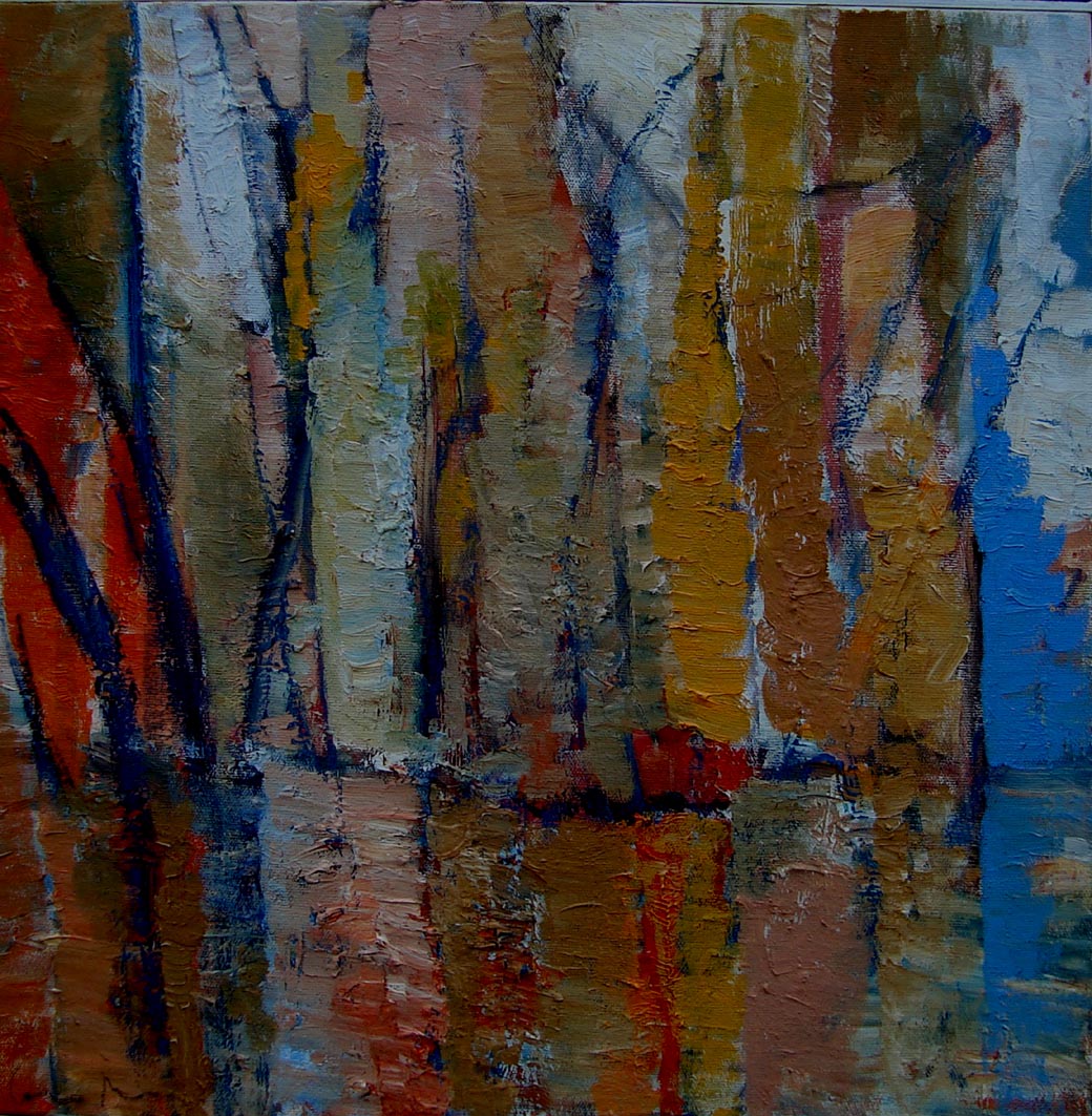 Peinture  l\'huile "Au bord de l\'eau" 2012 50 x 50 cm ( vendu )
