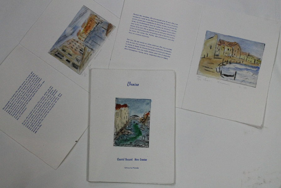 " Venise " texte Chantal Bossard Gravures Marc Granier texte imprimé en polmb mobile à 15 exemplaires sur une presse à épreuve (épuisé)
