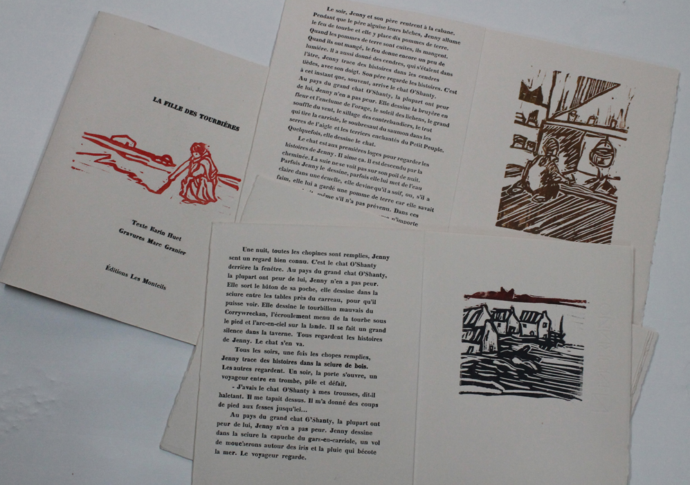 "La Fille des Tourbières" Texte Karin Huet Gravures Marc Granier imprimé en plomb mobile à l\'aide d\'une presse Minerve en 2019